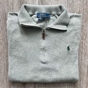 Polo by Ralph Lauren Sweater Quarter-Zip Gray Pima Cotton with Green Accent